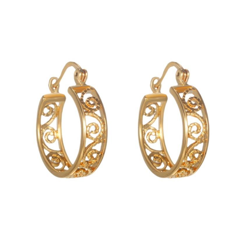 Product Introduction of Imitation Gold Carved Hollow Design, Stylish Hoop Earrings 4