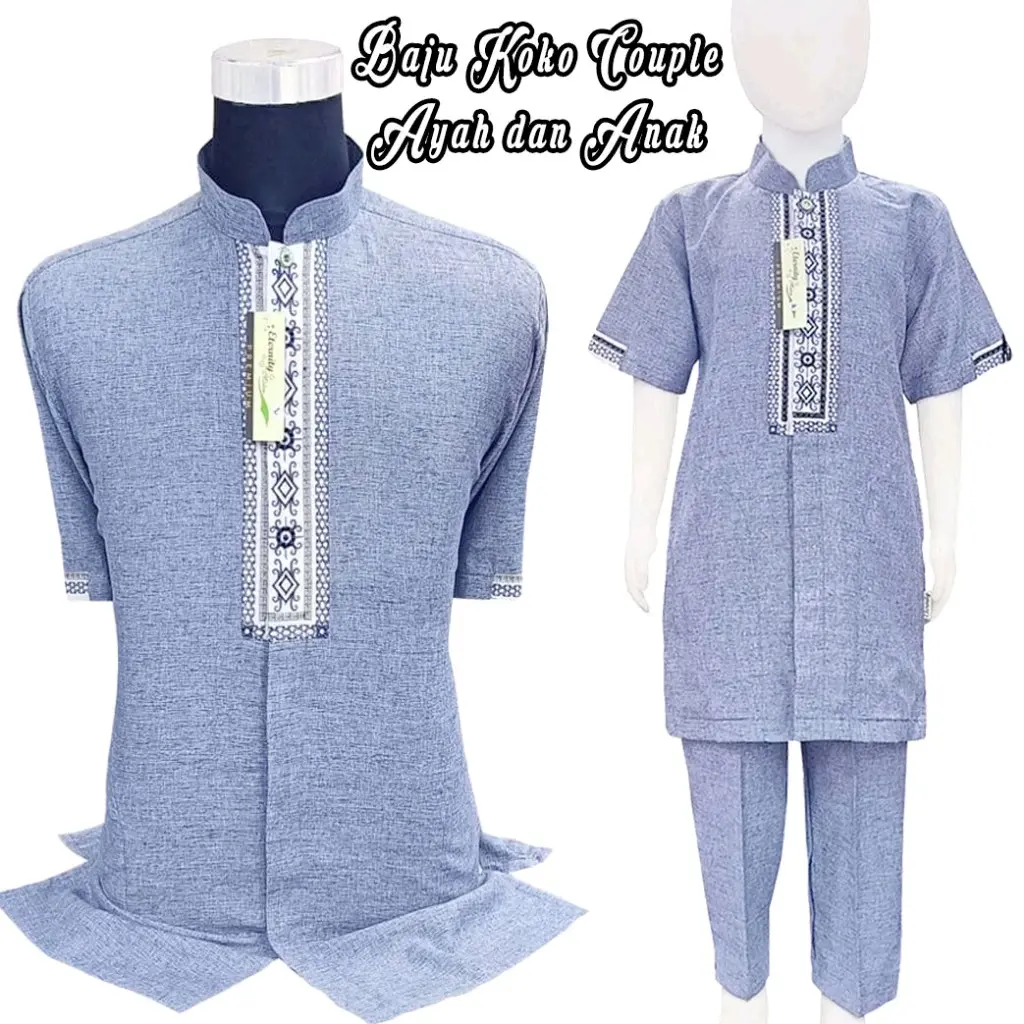 Baju Koko Couple Ayah dan Anak Laki Laki  Lengan Pendek Syubbanul Muslimin Koko Azzahir