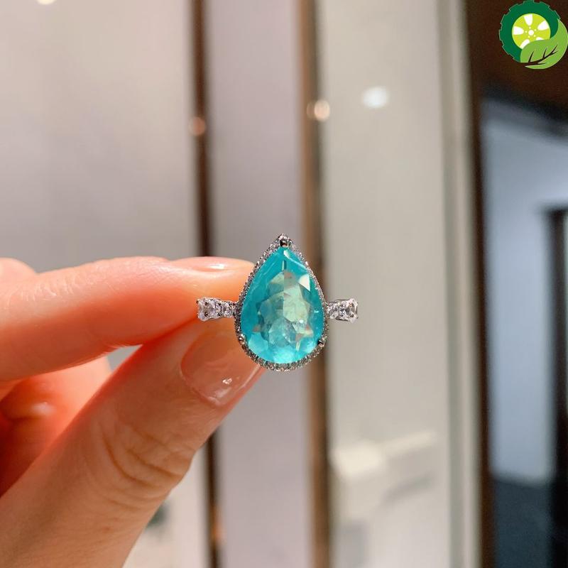 Luxury 925 Sterling Silver Paraiba Tourmaline Gemstone Earrings/Pendant/Necklace/Ring Wedding Jewelry Sets Wholesale 2