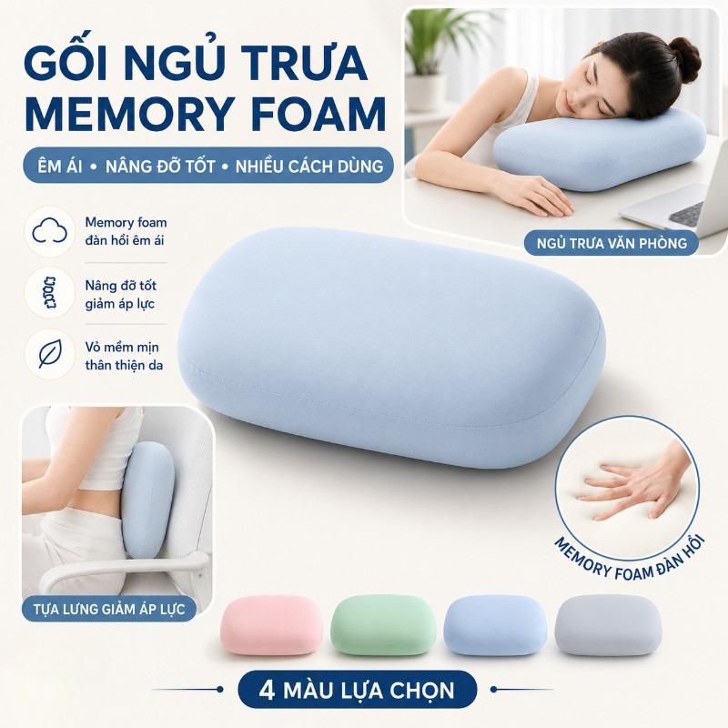 Gối Ngủ Trưa Memory Foam Công Thái Học Êm Ái, Nâng Đỡ Cổ Lưng Vai, Vải Mềm Thoáng Khí, Phù Hợp Văn Phòng Và Gia Đình, Hỗ Trợ Giảm Mỏi, Ngủ Ngon Hơn, Quà Tặng Sức Khỏe Hot Trend