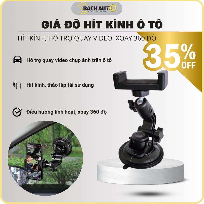 Giá đỡ điện thoại hít kính ô tô, Hỗ trợ quay video, chụp ảnh trên ô tô, xoay 360 độ, chịu lực 5kg, BACH AUTO Kẹp điện thoại