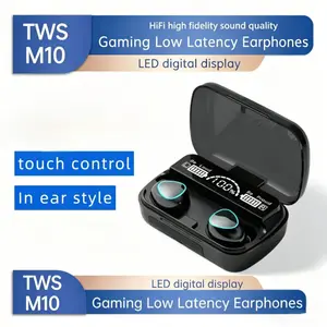Headset TWS M10 Bluetooth, Earphone LED Display Pengisian Nirkabel, Earbuds Kontrol Sentuh, Headphone HIFI Suara Jernih Anti Air