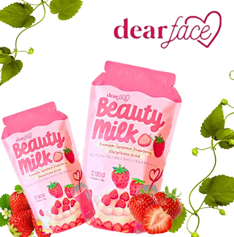 premium japanese strawberry glutathione drink DEAR FACE Beauty Milk Strawberry – Glutathione Whitening Collagen Drink