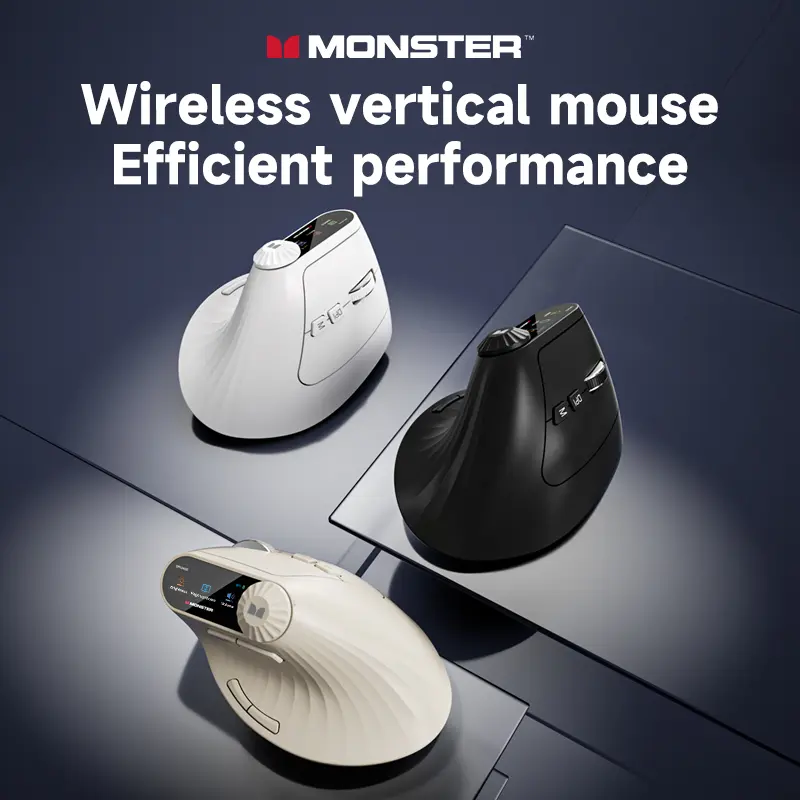 Monster-M2 MAX Upgraded Version Bluetooth Wireless Mouse Ergonomic Vertical Vertical Mouse 2.4G Bluetooth Long Battery Life Laptop Desktop Computer Knob Function