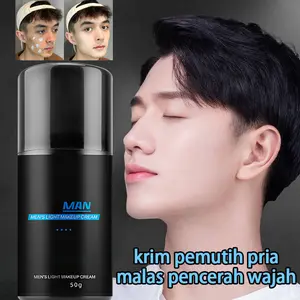 Krim pemutih wajah pria 50g Krim tanpa perlu riasan Whitening Lazy Cream pencerah malas Concealer alami Krim Pelembab Riasan harian pria Penghilang Flek Hitam  pemutih wajah glowing Lightening Kulit Perawatan Kulit
