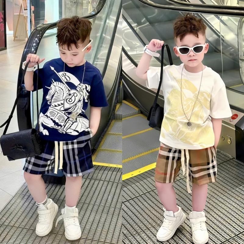 (Fom to)Bộ đồ bé trai quần kẻ áo in hình Ngựa 6D chất cottong dệt kim có giãn thấm hút cho bé từ 10-43kg