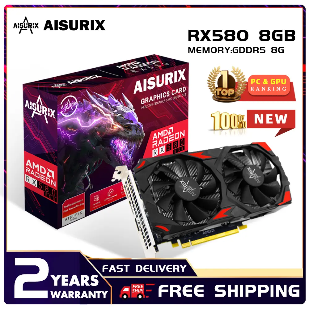 Card đồ họa chơi game PC, AISURIX, VGA RX 580 8GB DDR5 256Bit 2048SP HDMI, AMD Radeon RX580 8G, Card VGACard
