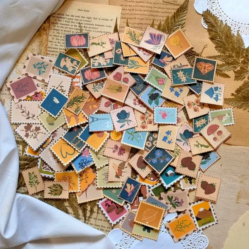 (50 Stiker) Stiker Dekorasi Perangko Vintage Aesthetic | Stiker Bentuk Perangko | Stiker Journal | Sticker Freebies 2