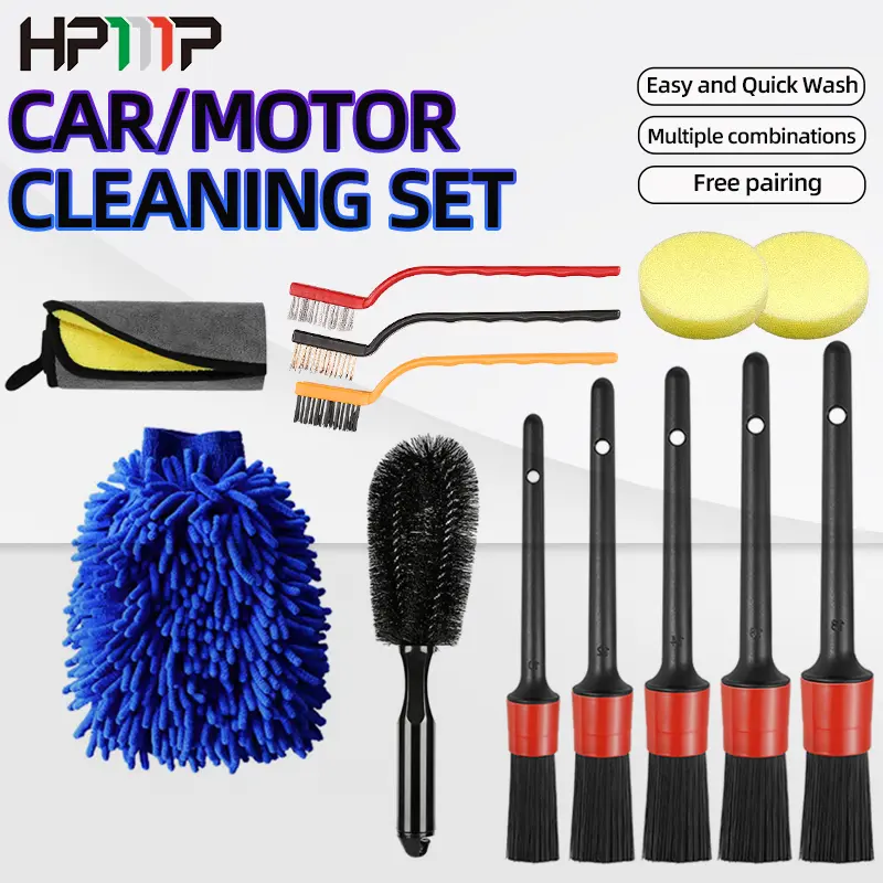 Car Cleaning Brush Set Five-Piece Car Detailing Brush Soft Material Auto Wash Brush set Car Interior Rim Brushes Automotive Glove