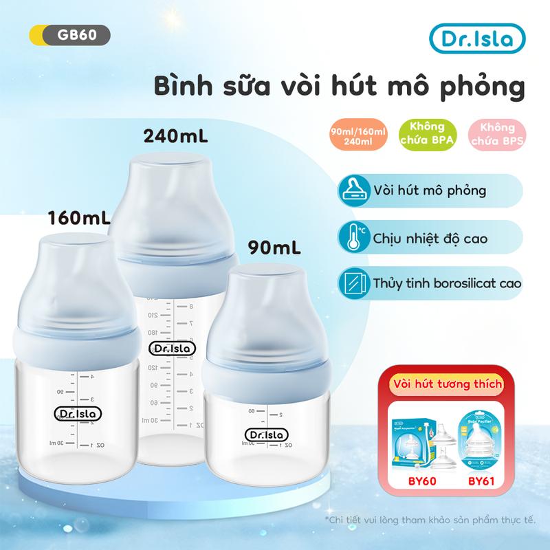 Dr.Isla GB60| Thủy Tinh Borosilicat Cổ Rộng Chịu Nhiệt | Bình Trữ Sữa 90ml…