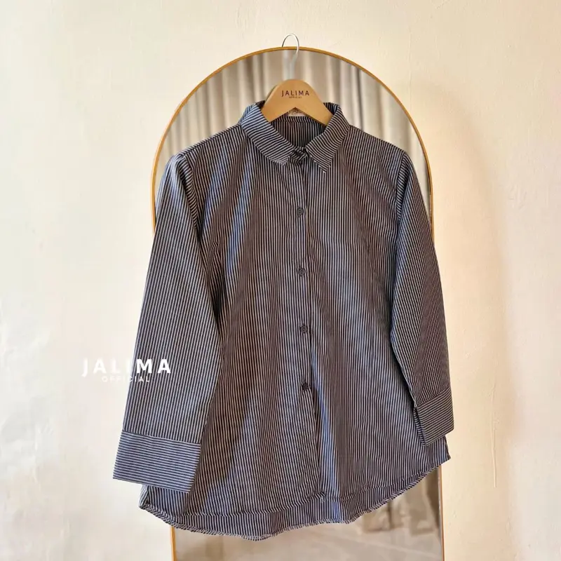 JALIMA Julia Top Kemeja Slim Fit Salur Stripe Tali Belakang 3