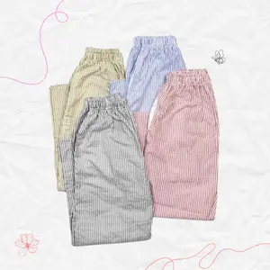 Merezahkan Celana Panjang Wanita Dan Pria wanita Motif salur Casual Long Pants Santai Katun