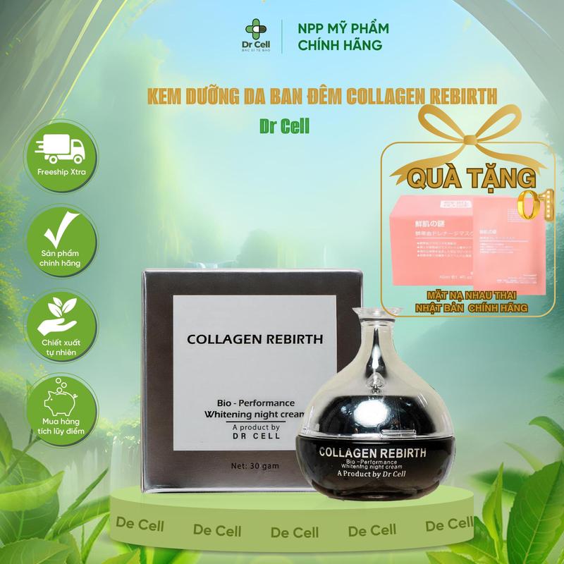 [DR CELL] Kem Dưỡng Da Ban Đêm Collagen Rebirth 30g – Dịch Ốc Sên, Glutathione, Retinol – Hỗ Trợ Giảm Thâm Nám, Dưỡng Sáng Da, Cấp Ẩm, Cải Thiện Độ Đàn Hồi, Làm Đều Màu Da, Da Mịn Màng Khỏe Mạnh Skincare face 24h Nữ Women