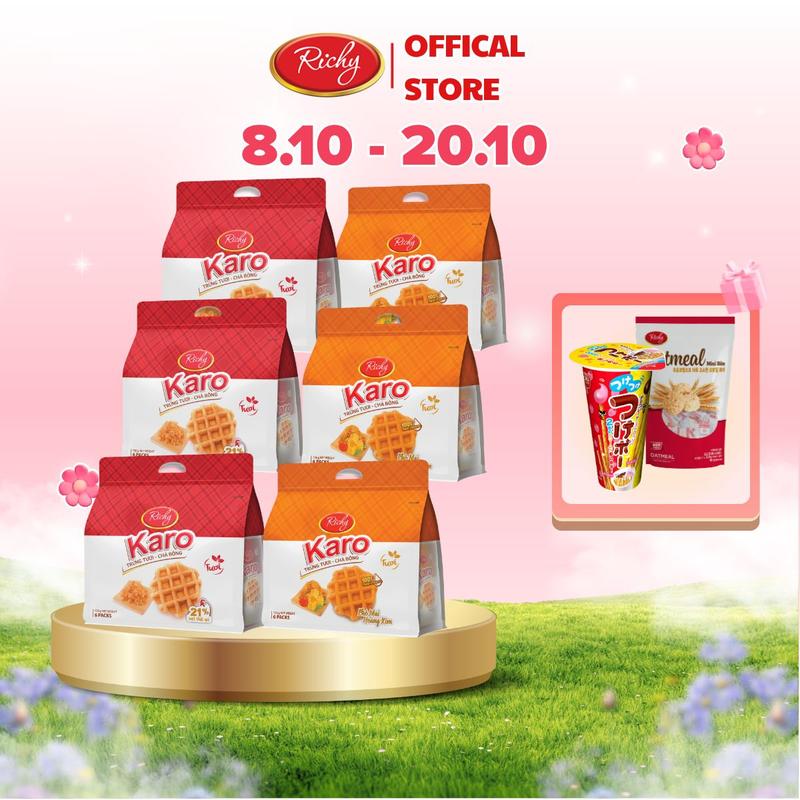 [DUY NHẤT 8.10 - 20.10] Combo 36 bánh trứng tươi chà bông Karo (6 bịch mỗi túi tổng 36 bánh) Snack Ăn Vặt