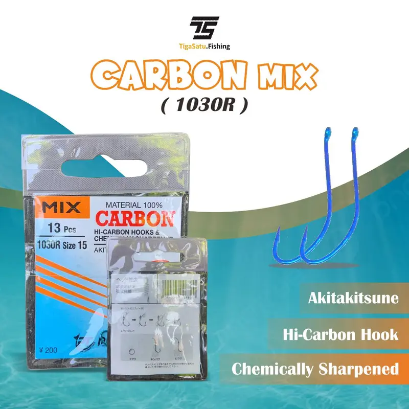 Mata Kail Akita Kitsune Carbon Mix 1030R Ukuran 0,1 0,3 Biru Jig Pancing Ikan 1