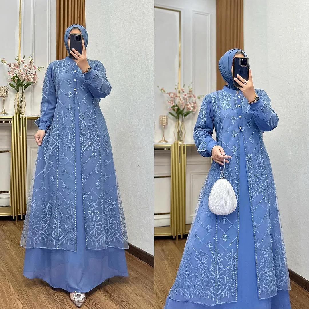 Denara Dress Fashion Wanita Muslim Terbaru Gamis Kondangan Terbaru Bahan Ceruty Baby Doll Mix Brukat