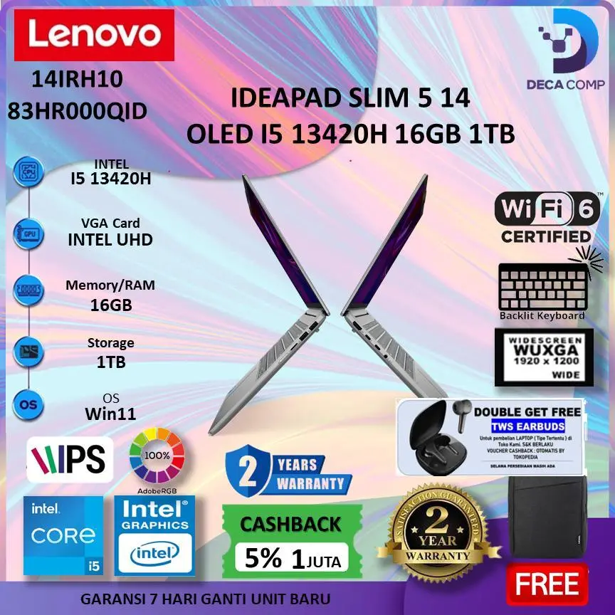 LENOVO IdeaPad Slim 5 OLED 14IRH10 i5-13420H 16GB 1TB 14" WUXGA Windows 11 OHS
