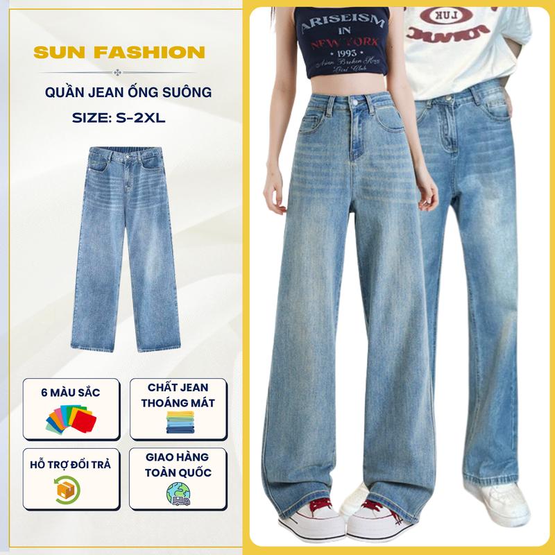  Quần  ống rộng nam nữ SUN 95 XANH NHẠT nửa cạp chun phối đồ thoải mái phong cách năng động,cá tính quan jean Menswear Pants Có Túi 