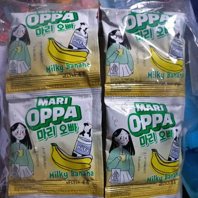 Mari oppa minuman susu rasa buah ala korea isi 3 renceng Bubuk  Chocolate Drink Banana Peach 1