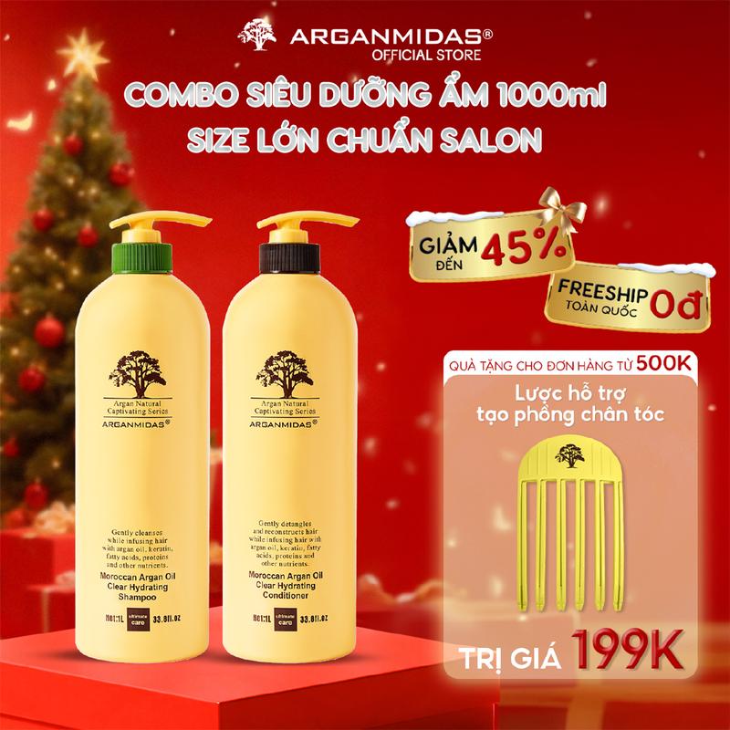  Bộ Dầu Gội Dầu Xả Siêu Dưỡng Ẩm Thương Hiệu Quốc Tế ARGANMIDAS Phục Hồi Suôn Mượt 1000ml 