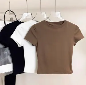 Modivie - Kaos crop top wanita lengan pendek Baju atasan crop top murah korean style Crop top wanita terbaru Polos