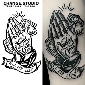 รอยสักมือสวดมนต์ รอยสักชั่วคราว ติดทนนาน 15 วัน กันน้ำและทนต่อการสึกหรอ สติ๊กเกอร์รอยสัก