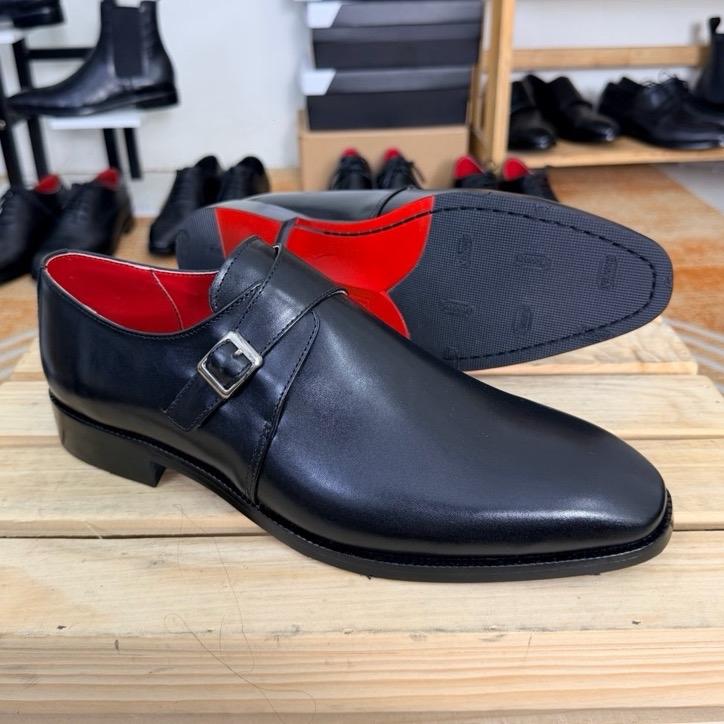 Giày Đế Đỏ Single Monkstrap Thương Hiệu Viboots Da Bò Thật Đế Phíp Gót Gỗ khâu Bền Đẹp Giày Da Nam Cao Cấp Sang Trọng