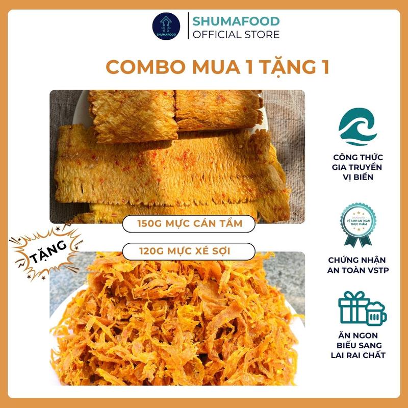   Mua 1 tặng 1  Mua 150g khô mực cán tẩm tặng 120g khô mực xé sợi chiên giòn thơm ngon dai dai giòn giòn ShumaFood snack ăn vặt 