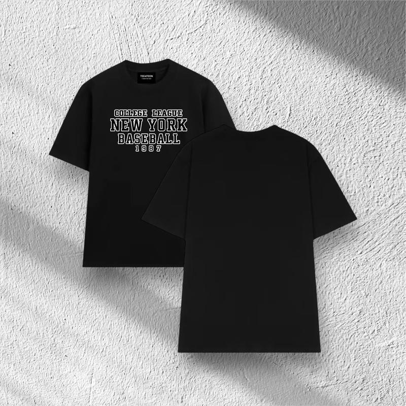 Áo thun "NEWYORK BASEBALL 1987" basic form rộng oversize, cotton 2C 22