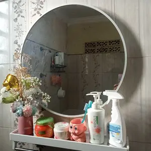 [Garansi] Cermin Kamar 60cm Mandi Cermin Bulat dengan Rak Bulat Rak Handuk Kamar Mandi Cermin Gantung 50cm Upgrade-Kemasan kayu