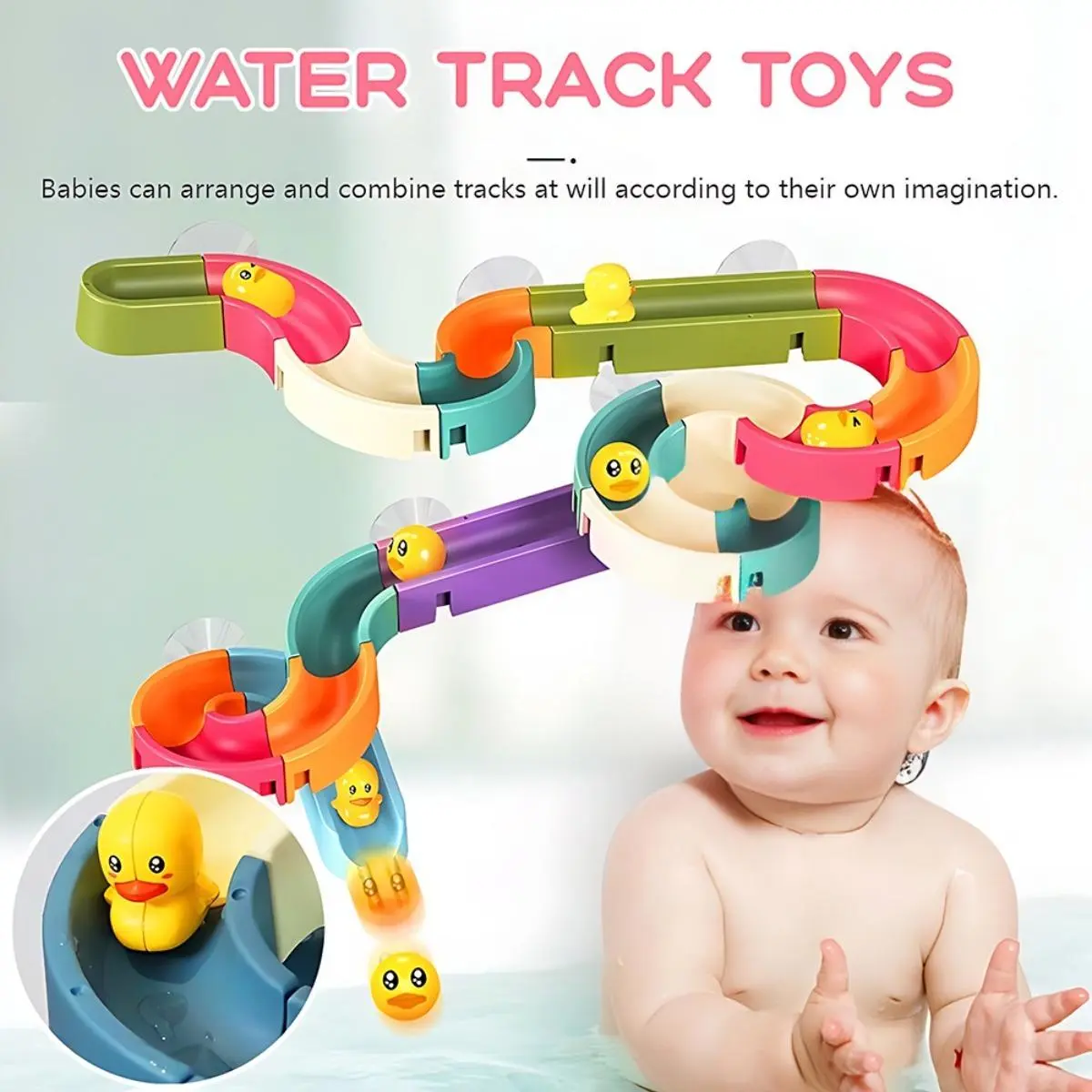 Baby bath slide toy DIY little yellow duck baby bath water toy children's water track toy Babies Play Cartoon