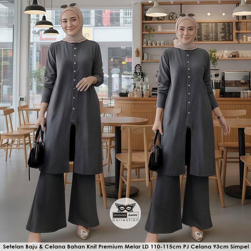 Setelan Tunik Knit Kekinian Mayya Set Adem Melar Busui Simpel Elegan Modis Outfit Hijab Trendy
