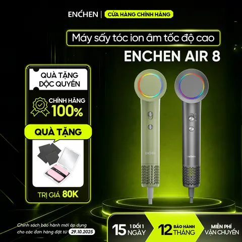 Máy sấy tóc tốc độ cao Enchen Air8 - 8 chế độ sấy linh hoạt 1500W - bảo vệ chăm sóc tóc - BH 12 tháng