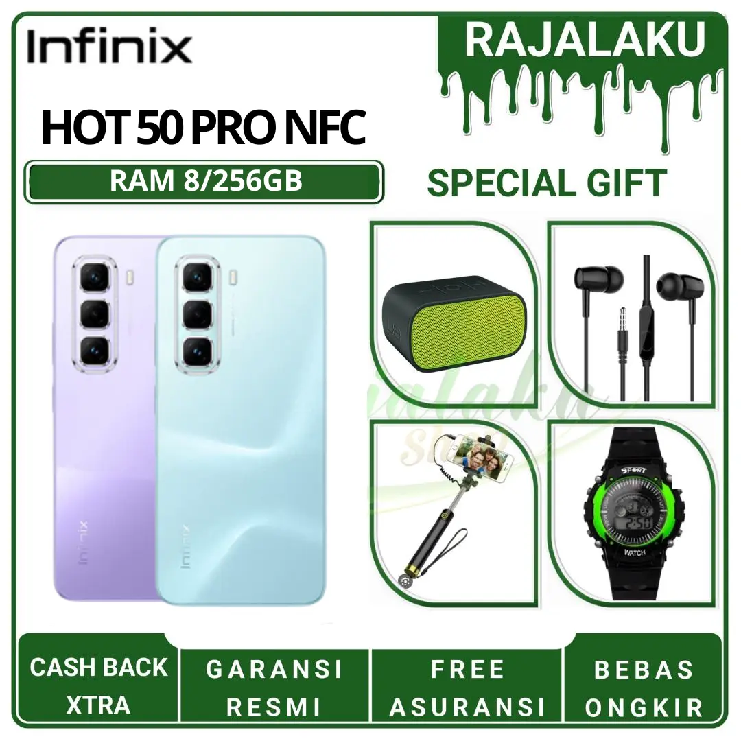 [WENNY WIJAYA X RAJALAKU] HP INFINIX HOT 50 PRO 4G NFC RAM 8/256 | HOT 50 4G NFC RAM 6/256GB GARANSI RESMI INDONESIA