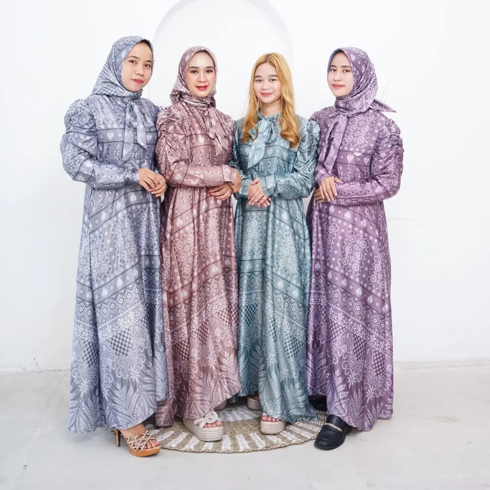 gamis stelan kerudung azahra santorini premium muslimat wanita by eriston Setelan Tebal