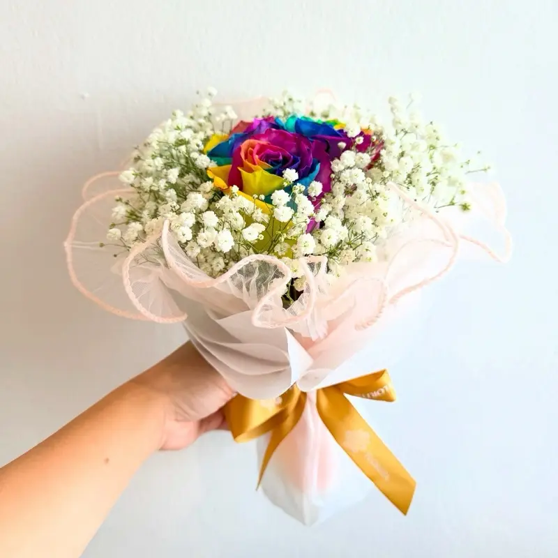 Rainbow Whisper - Cute bouquet with rainbow roses
