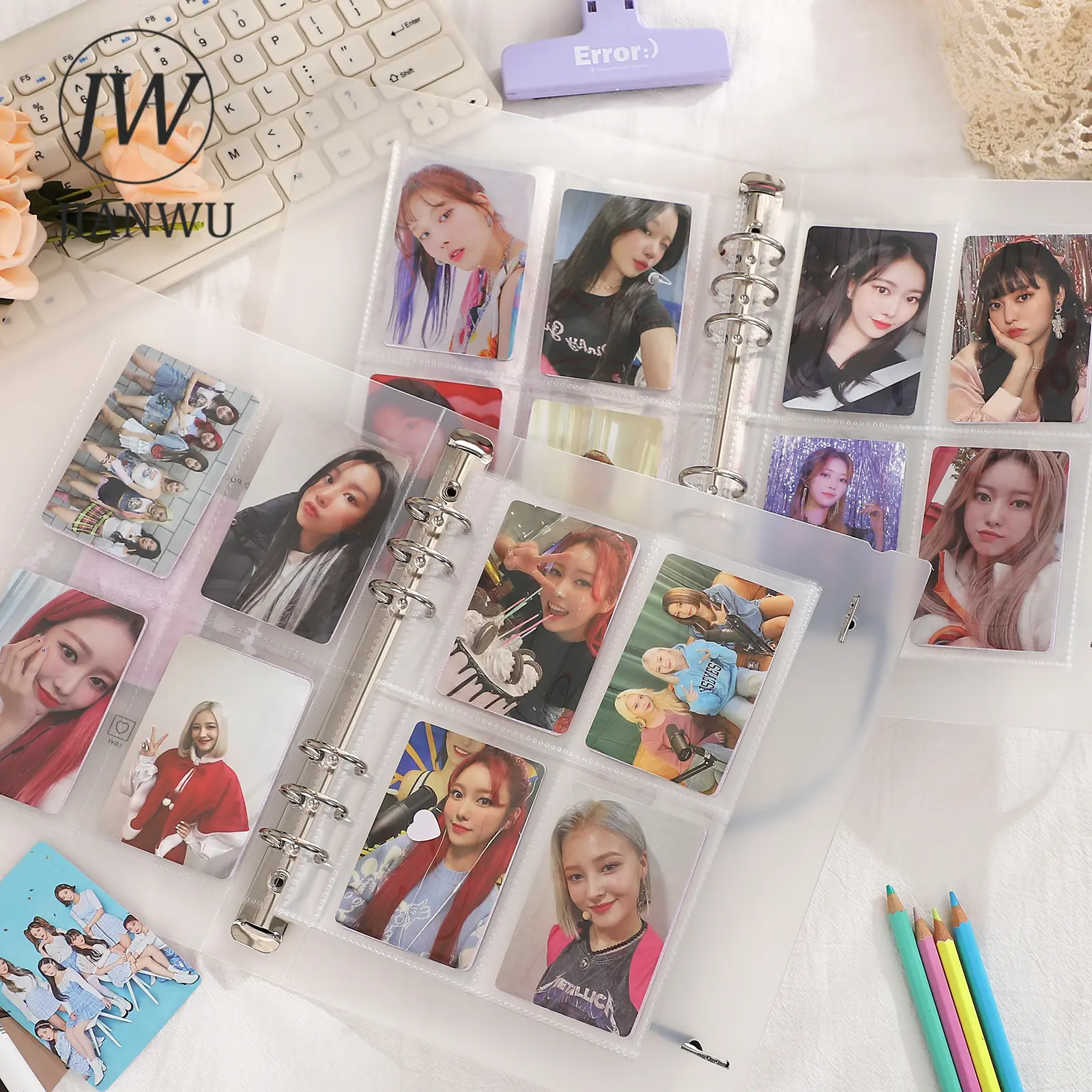แฟ้มอัลบั้มรูป Frosted, JIANWU, วัสดุ PVC, 10 ชิ้น, หน้าหลักมีรูปดาว, เหมาะสำหรับเก็บภาพถ่ายและการ์ด, สมุดเก็บของแบบหลวม, ที่เก็บเครื่องเขียน