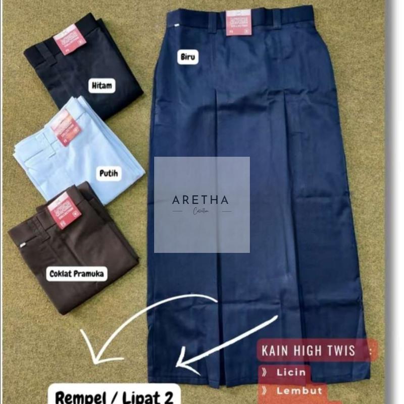Rok SPAN BELAH DUA Depan Seragam Sekolah Kerja Hitam Putih Coklat Pramuka Biru SMP Abu SMA/SMK Panjang Rempel Formal - Karet, Merah Tebal Basic 1