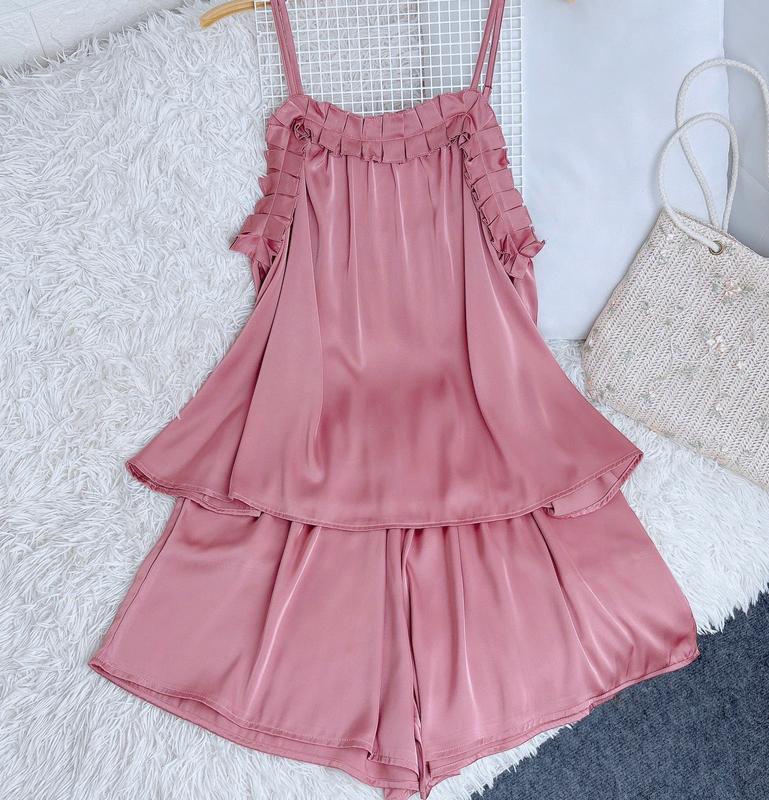 Freesize 60Kg - 90Kg Bộ Ngủ Nữ Bigsize Đồ ngủ nữ Đồ ngủ xinh. Chất Liệu Lụa Latin Cao Cấp Áo Phối Bèo Vải Hở Lưng Nhẹ Quần Có Túi Form xoè Nhẹ Dành Cho Nữ