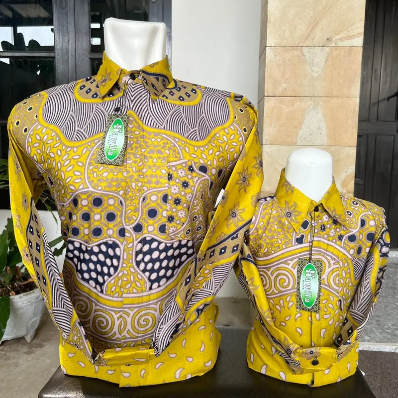 Kemeja Batik dan Tunik Sarimbit Warna Lemon 4
