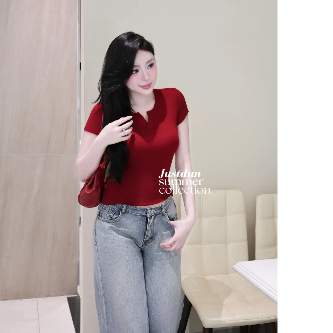 Áo Thun Nữ Ôm Body JUSTDUN E44 – Cổ Trụ Tàu Tay Ngắn, Vải Cotton Mềm Mịn Co Giãn 4 Chiều, Thoáng Mát | BigBuy360 - bigbuy360.vn