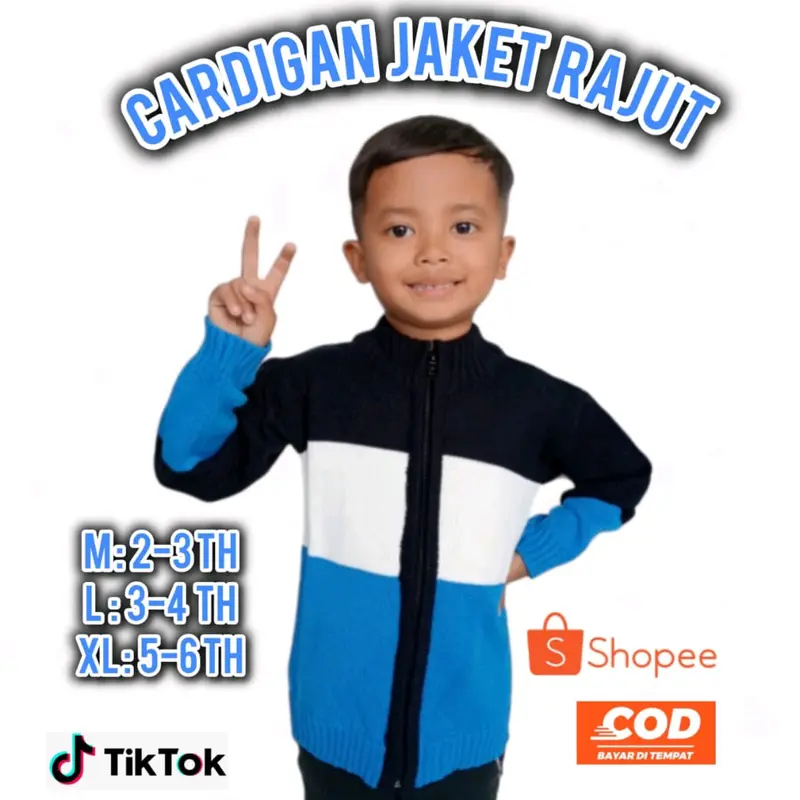 Jaket rajut anak usia 2-6 tahun zipper Perempuan /laki-laki Kids 2