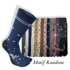 12 pasang kaos kaki wanita muslimah panjang sebetis motif random Bunga Hitam Dewasa