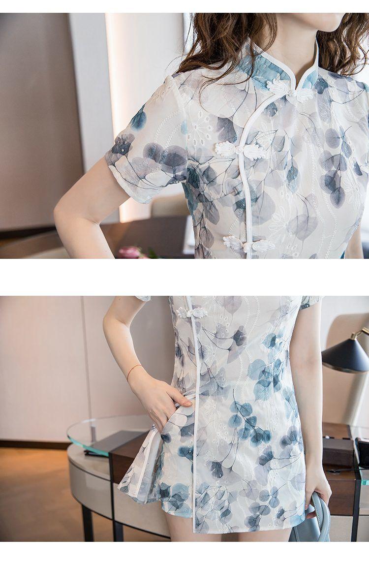 Product Introduction of 2024 Summer New Korean Style Elegant Young Style Embroidered Slimming Improved Cheongsam Dress Shorts Two-piece Suit 17