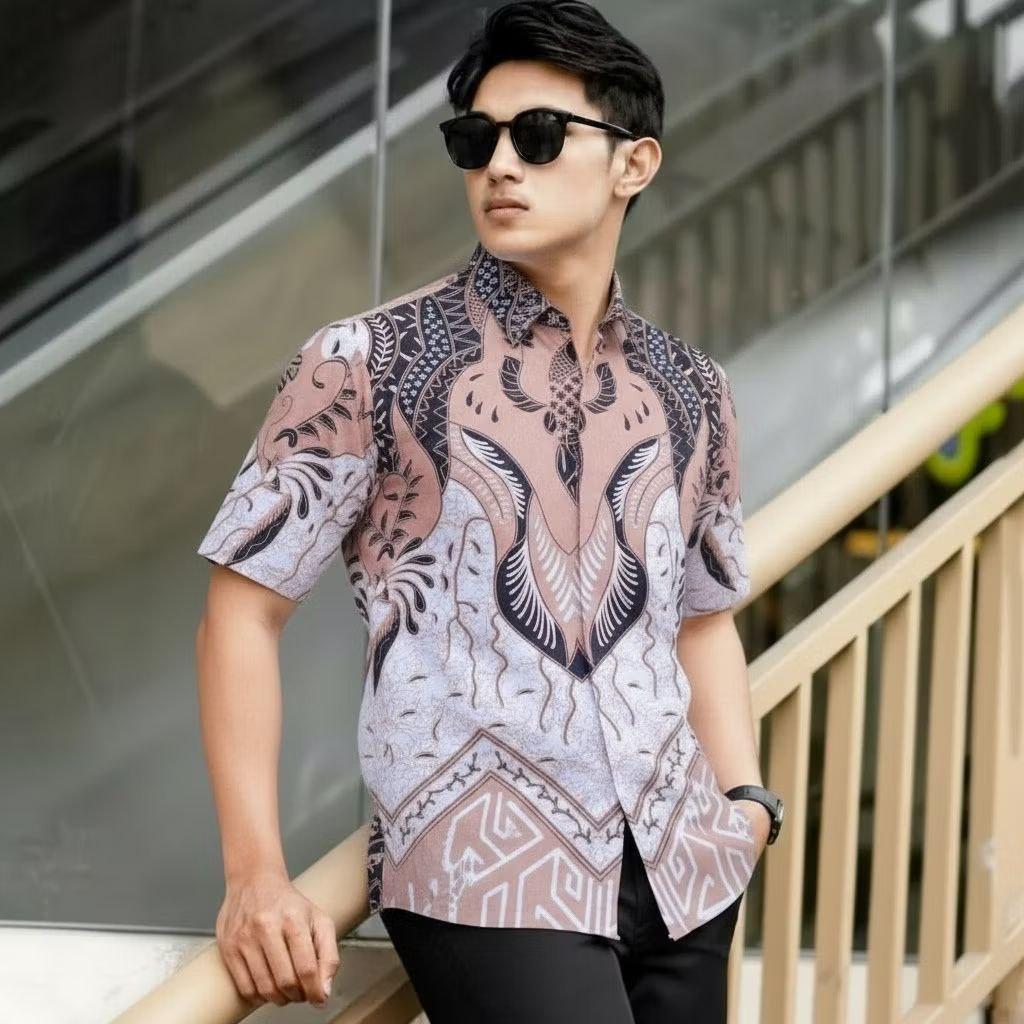 Kemeja Batik Pria Lengan Pendek Mewah / Baju Batik Terbaru 2025 Motif Rahwana Maron