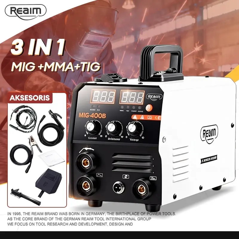 REAIM Mesin Las 3-IN-1 Welding Inverter MIG/MMA/TIG 120A Mesin Las Mig Tanpa Gas Mesin trafo las