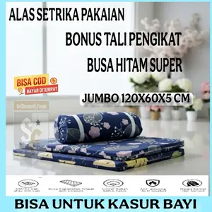 SriMenanti Foam Alas Setrika Jumbo 120x60x5 cm Busa Hitam Tebal Tahan Lama dengan Tali Pengikat dan Sarung Resleting Motif Banyak
