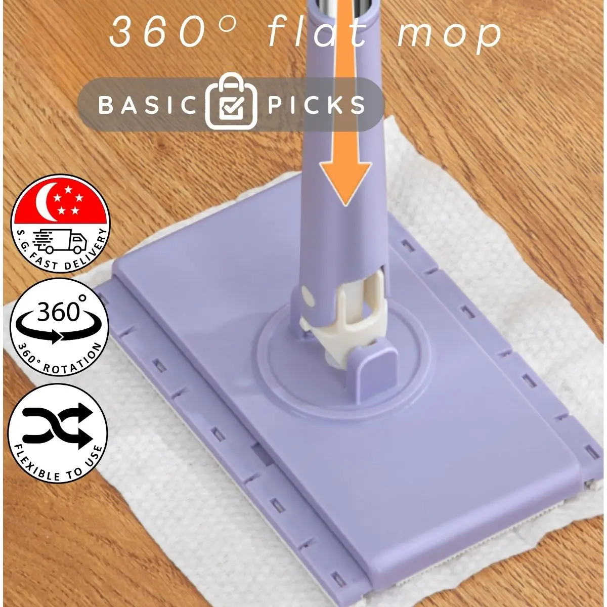 【SG Stock】360° Rotatable Flexible Multifunctional Self-Extrusion Cleaning Floor Towel Flat Mop Hands-free