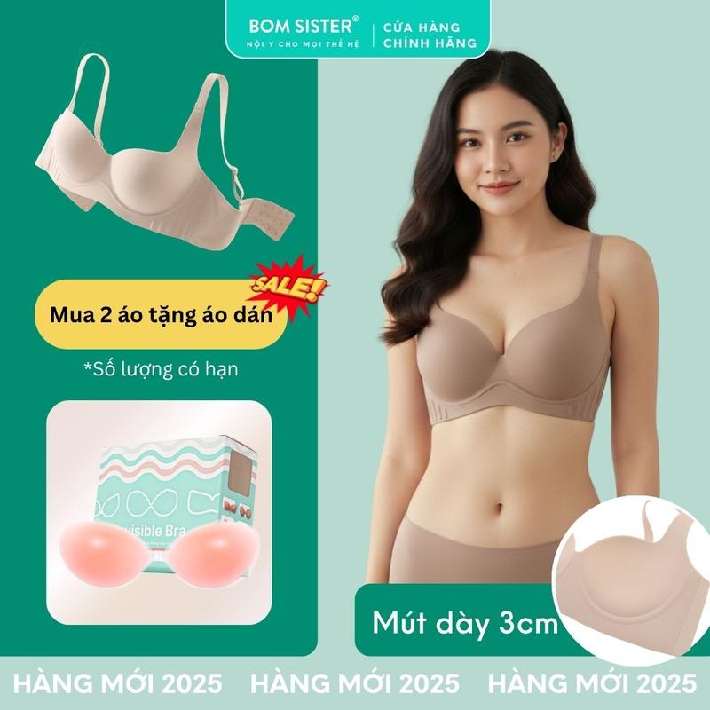 Áo lót nâng ngực, áo ngực mặc áo dài chất su không gọng mút nâng đẩy BOM Sister MU2506 + MUQ2506