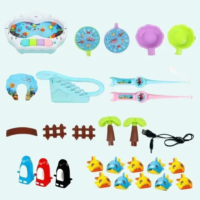 Mainan anak 2 in 1 pancingan Ikan Magnet Kombi Track Racers Penguin 6